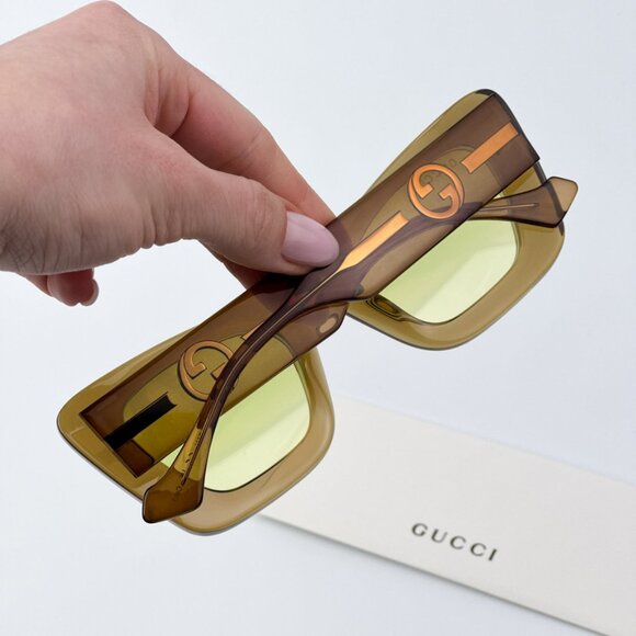 Gucci Women BRAND NEW Sunglasses Brown Crystal Green Gradient Butterfly GG1552S - Picture 2 of 10